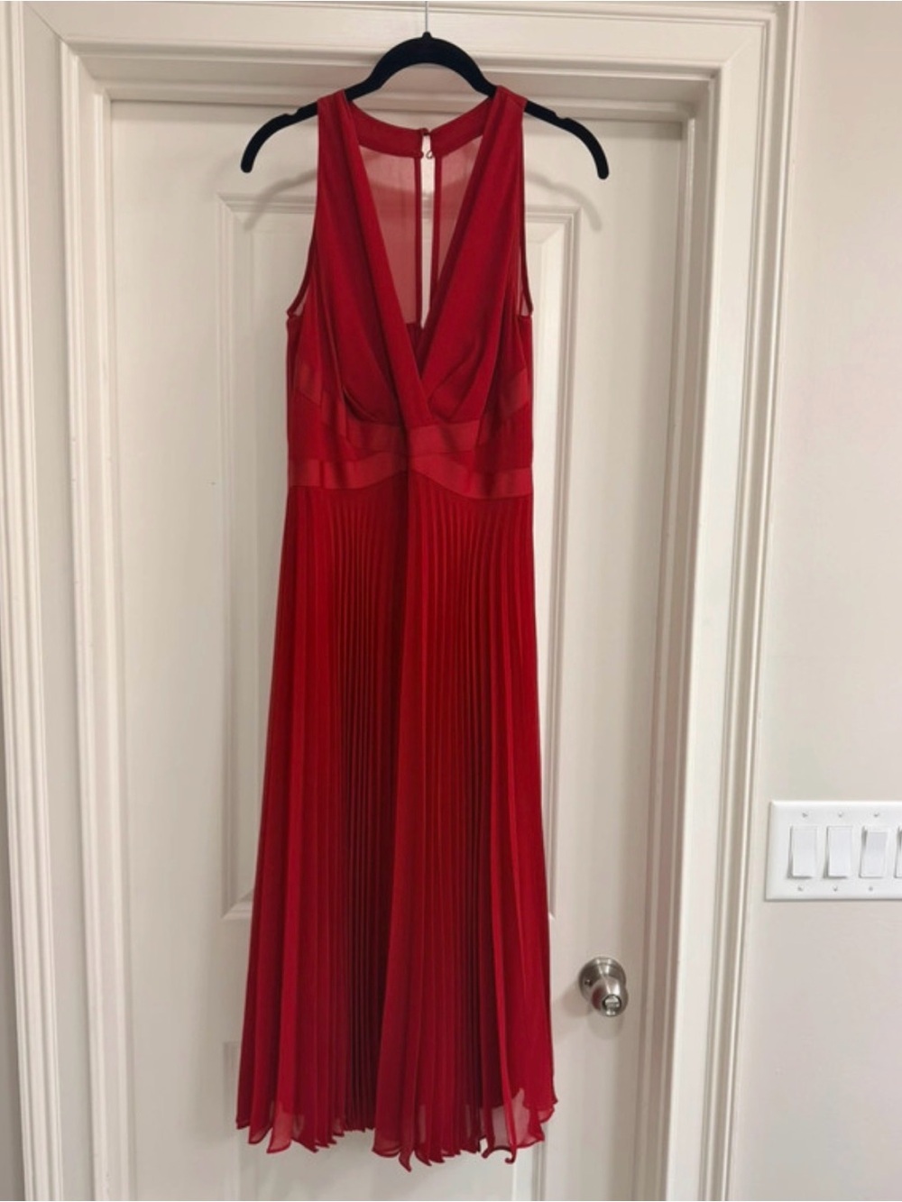 White House Black Market Red Pleated V-Neck Maxi Dress